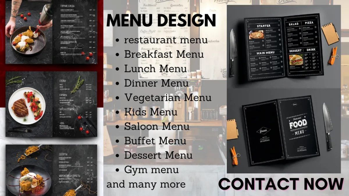  design restaurant menu, saloon, gym or any kind of menu professionally