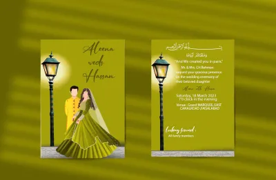 create amazing cartoon bride groom invitaion cards  for wedding