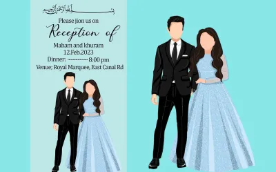 create amazing cartoon bride groom invitaion cards  for wedding